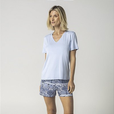 Pijama Feminino Curto Azul Paisley
