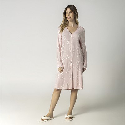 Camisão Feminino Aberto Rosa Folliage