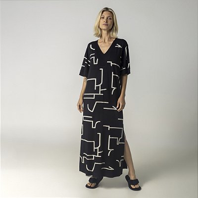 Kaftan Feminino Longo Modernique Preto