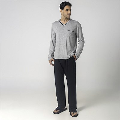 Pijama Masculino Longo Mescla e Preto