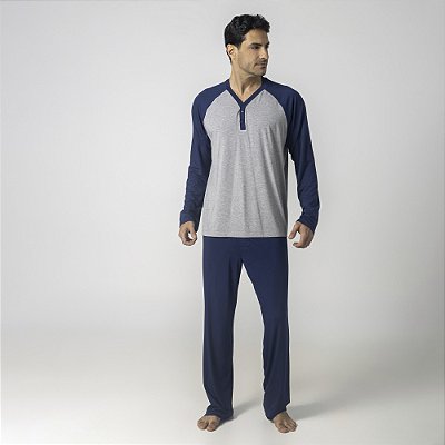 Pijama Masculino Longo Marinho e Mescla