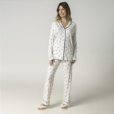Pijama Feminino Aberto Branco Lavanda