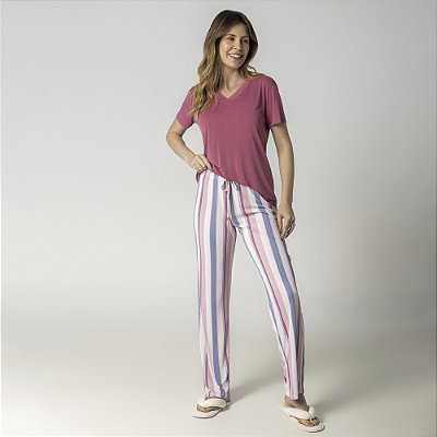 Pijama Feminino Manga Curta Stripe Mix