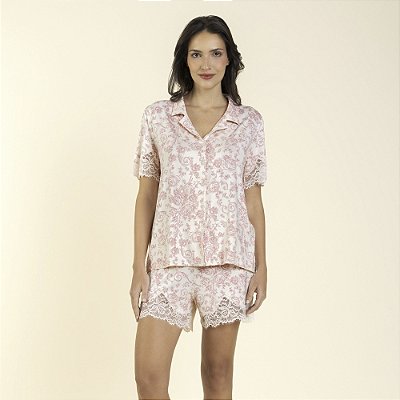 Pijama Feminino Curto Roses com Renda