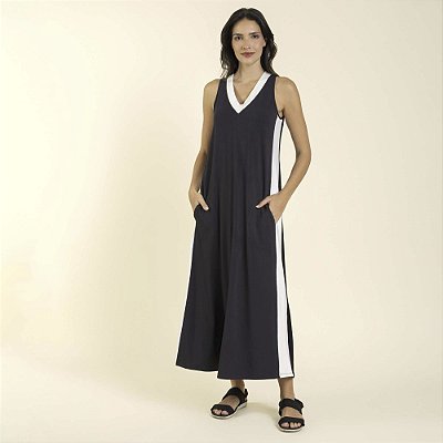Vestido Midi Regata Preto com Off White