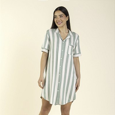 Camisão Feminino Curto Aberto Listrado Verde