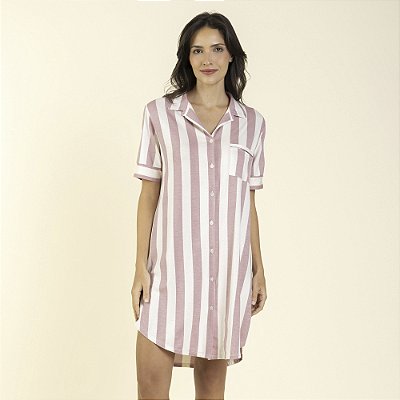 Camisão Feminino Curto Aberto Listrado Rosê