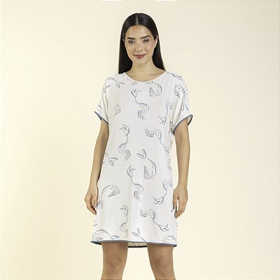 Camisão Feminino Curto Branco e Azul Sereia