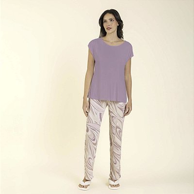 Pijama Feminino Manga Curta Lilás Embru Art