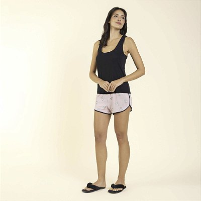 Short Doll Regata Preto e Rosa Zodíaco