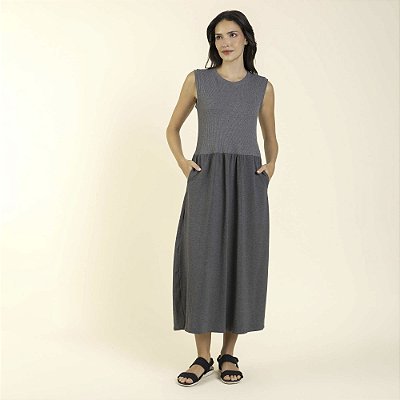 Vestido Regata Visco Heavy Chumbo com Bolso