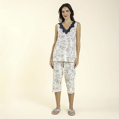 Pijama Feminino Capri Blossom Azul Platinum