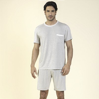 Pijama Masculino Curto Visco Stripe Mescla