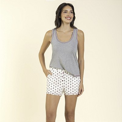 Short Doll Regata Branco Floral Estilizado