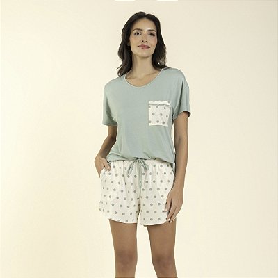 Pijama Feminino Curto Poá Green