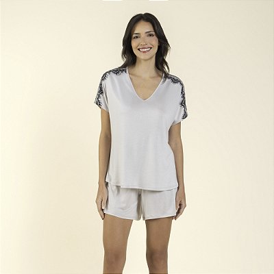 Pijama Feminino Curto Modal Cinza Silver
