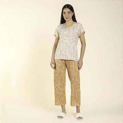 Pijama Feminino Capri Folha Gold