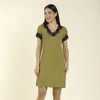 Camisão Feminino Curto Canelado Dourado com Renda