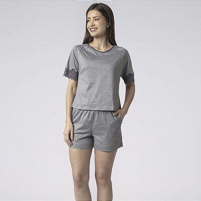 Pijama Feminino Curto Cinza Mescla