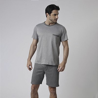 Pijama Masculino Curto Cinza Mescla