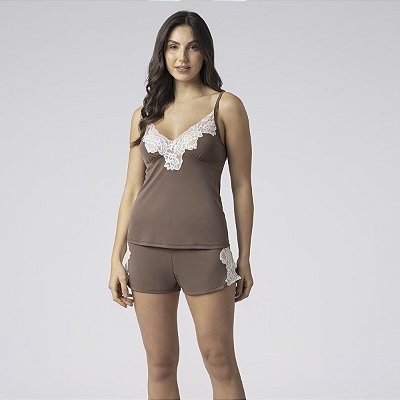 Short Doll de Alça Choco com Renda