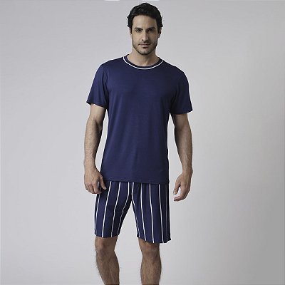 Pijama Masculino Curto Listrado Marinho