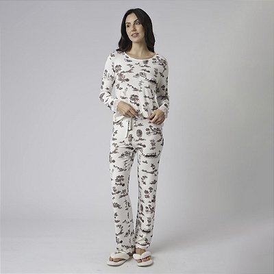 Pijama Feminino Longo Toile com Renda