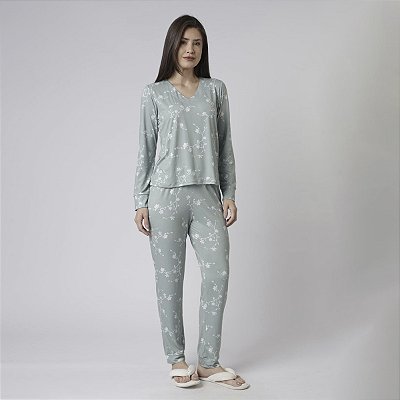 Pijama Feminino Longo Floral Green