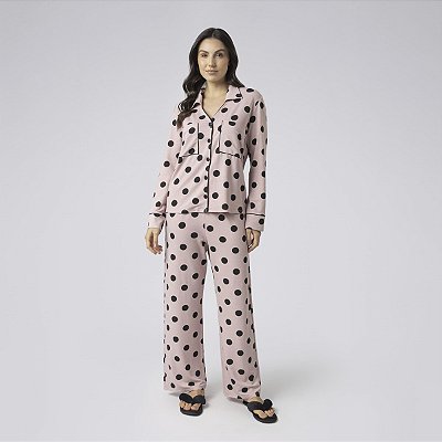 Pijama Feminino Aberto Poá Rosa Lingerie