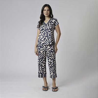 Pijama Feminino Capri Marinho Orgânico