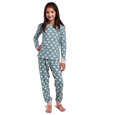 Pijama Infantil Feminino de Inverno Verde Lemon com Punho