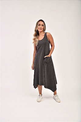 VESTIDO MIDI ESTONADO CHUMBO COM BOLSO - R$ 69,90 no atacado(mais de R$ 400,00), PIX e usando o cupom (5000), permitindo combinar cores, tamanhos e modelos.