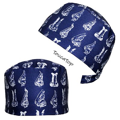 Gorro Cirúrgico, Desenhos Brancos Nariz, Azul Marinho