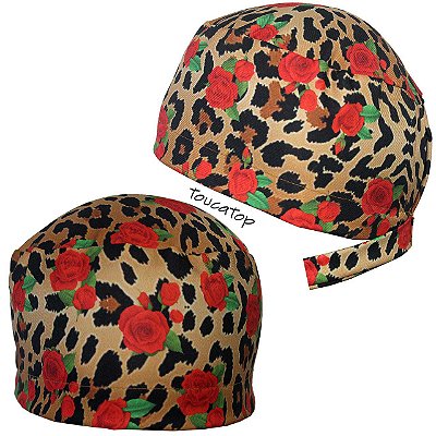 Gorro Cirúrgico, Animal Print, Onça com Rosas