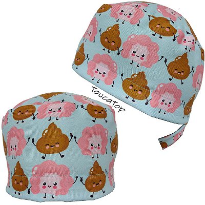 Gorro Cirúrgico, Intestinos e Cocozinhos Divertidos, Azul Claro