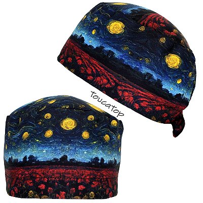 Gorro Cirúrgico, Noite Estrelada, Jardim de Rosas, Azul