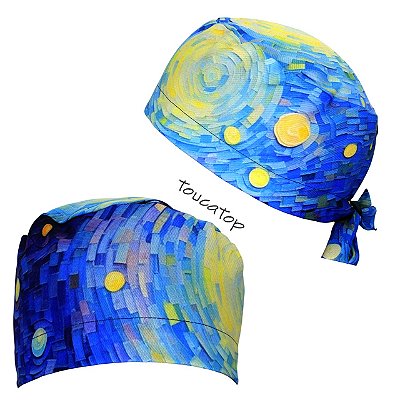 Gorro Cirúrgico, Releitura Noite Estrelada, Azul, Amarelo