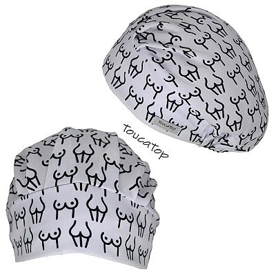 Touca Cirúrgica Feminina, Silhuetas, Traço Preto, Branco