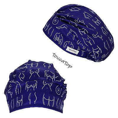 Touca Cirúrgica Feminina, Silhuetas ,Traço Branco, Azul
