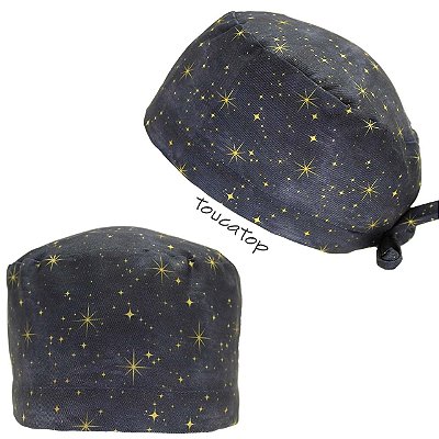 Gorro Cirúrgico, Céu Acinzentado Desbotado, Estrelas Douradas, Preto