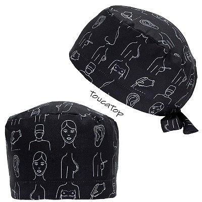 Gorro Cirúrgico, Cirurgia Plástica, Traços Branco, Preto