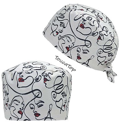 Gorro Cirúrgico, Traços Rostos, Baton Vermelho, Bege