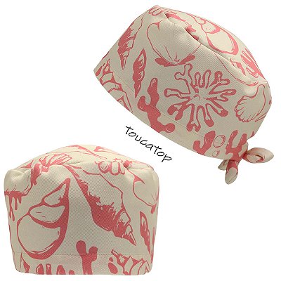 Gorro Cirúrgico, Conchas e Corais Traço Salmão, Bege