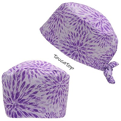 Gorro Cirúrgico, Greys Anatomy, Flores Rosa Roxa Manchado, Branco