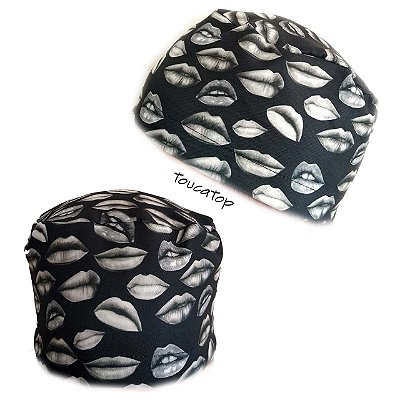 Gorro Cirúrgico, Desenho de Bocas, Grafite, Preto