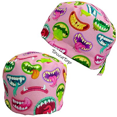 Gorro Cirúrgico, Bocas e Sorrisos de Monstros, Rosa