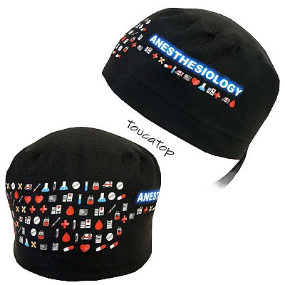 Gorro, Seringa desenhada com Ícones, Anesthesiology Neon, Preto
