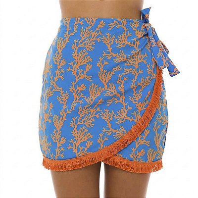 Saída de Praia Saia Pareô Coral Laranja