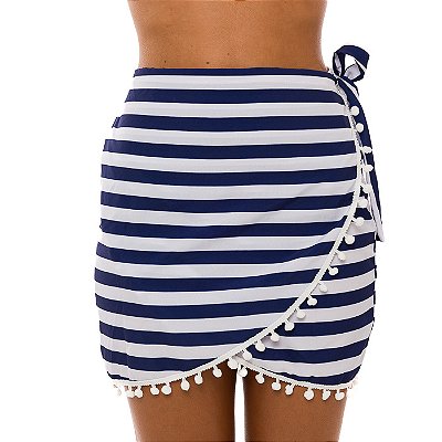 Saída de Praia Saia Pareô Listras Azul Navy