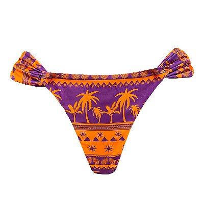 Calcinha Inteira de Biquíni Empina Bumbum Coqueiro Laranja e Roxo